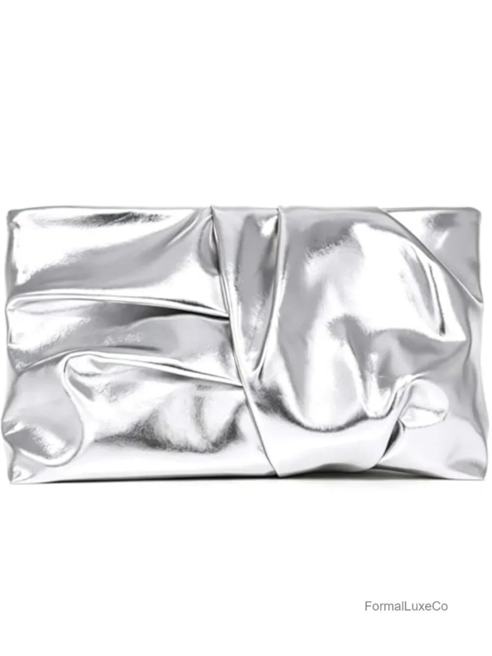 Ruched PU Leather Pleated Clutch with Gold Chain Strap